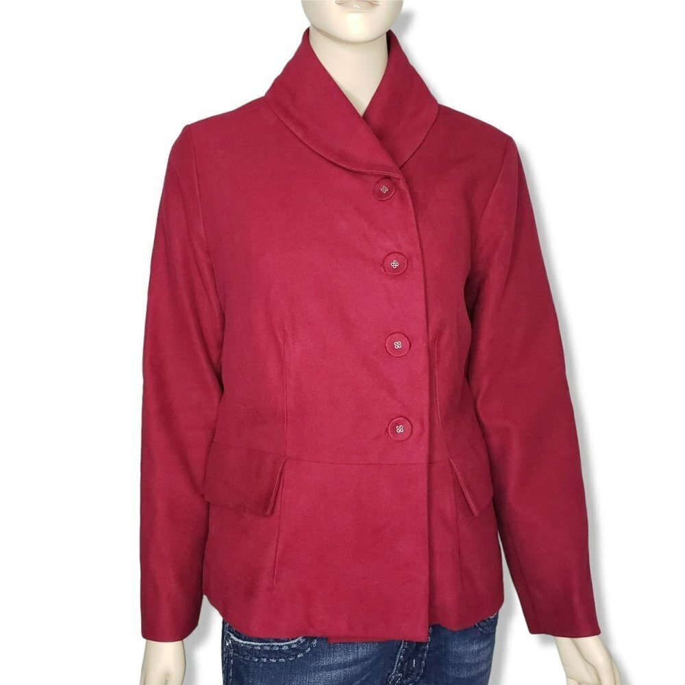 Eileen Fisher Peacoat‎ Womens Small Red Cotton Blend Jacket